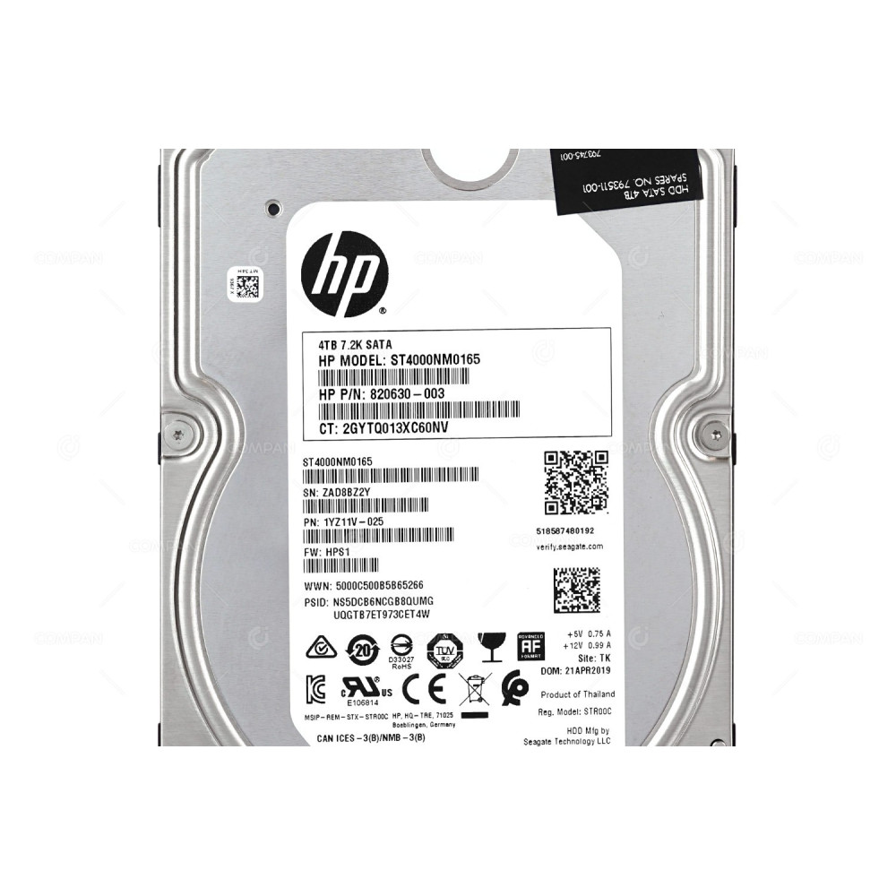 793511-001 HP HDD 4TB 7.2K SATA 6G AF 3.5" LFF